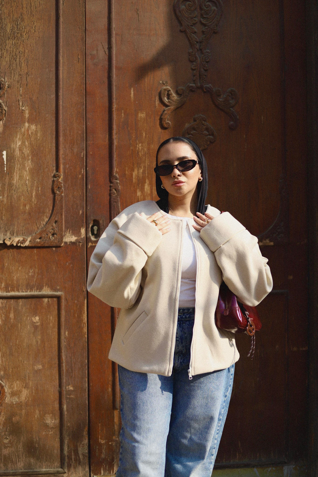 Zip-up jacket in beige