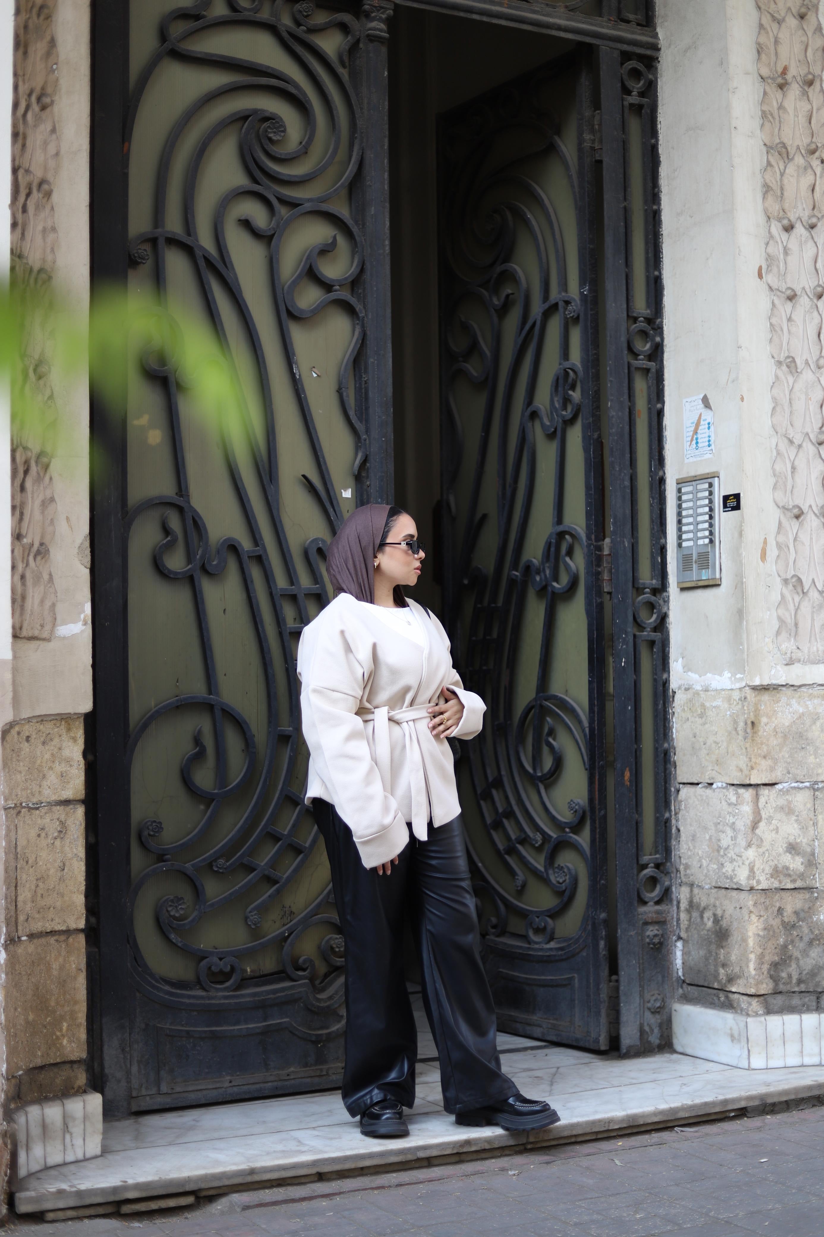 Tie-waist jacket in beige