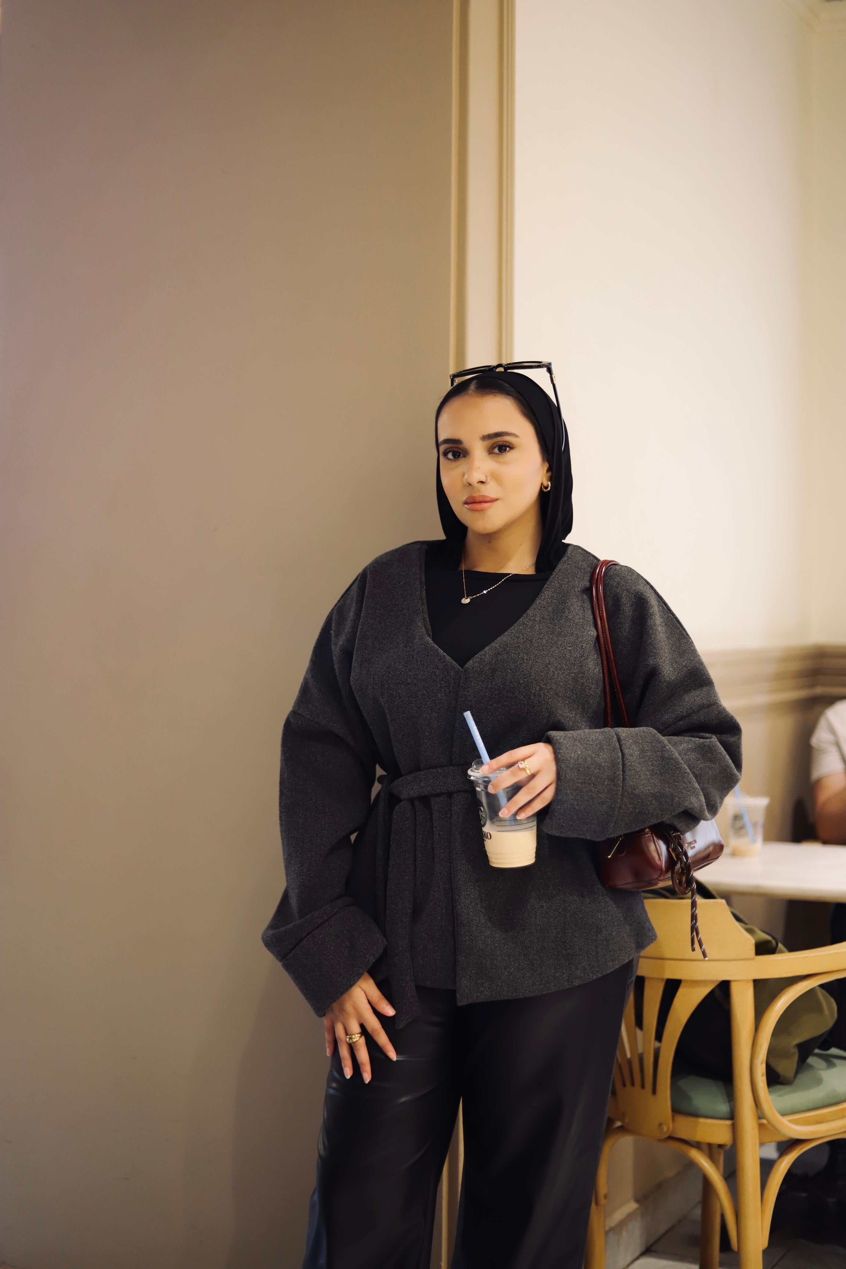 Tie-waist jacket in grey