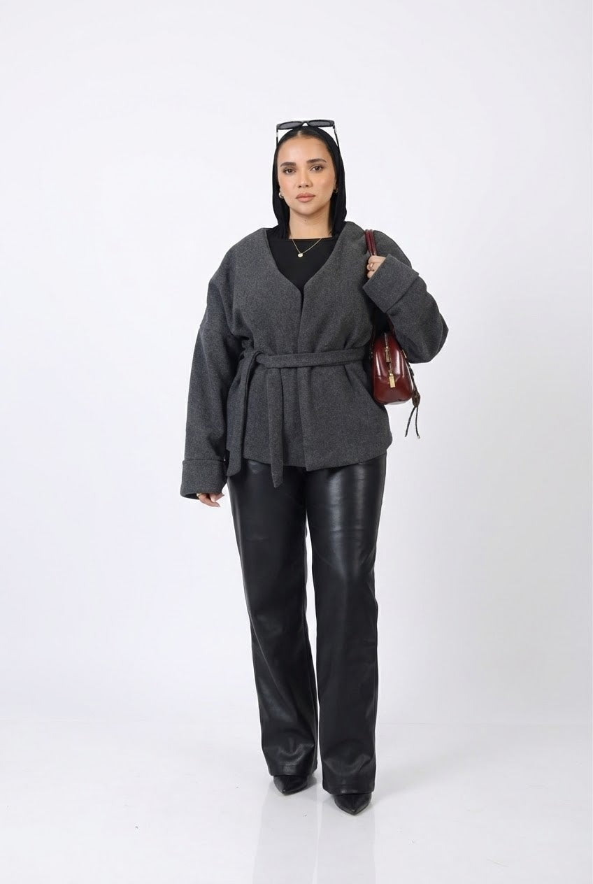 Tie-waist jacket in grey