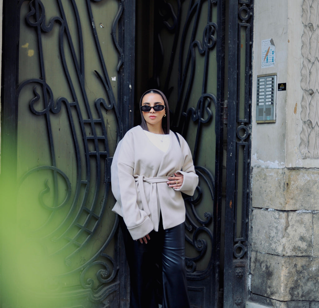 Tie-waist jacket in beige