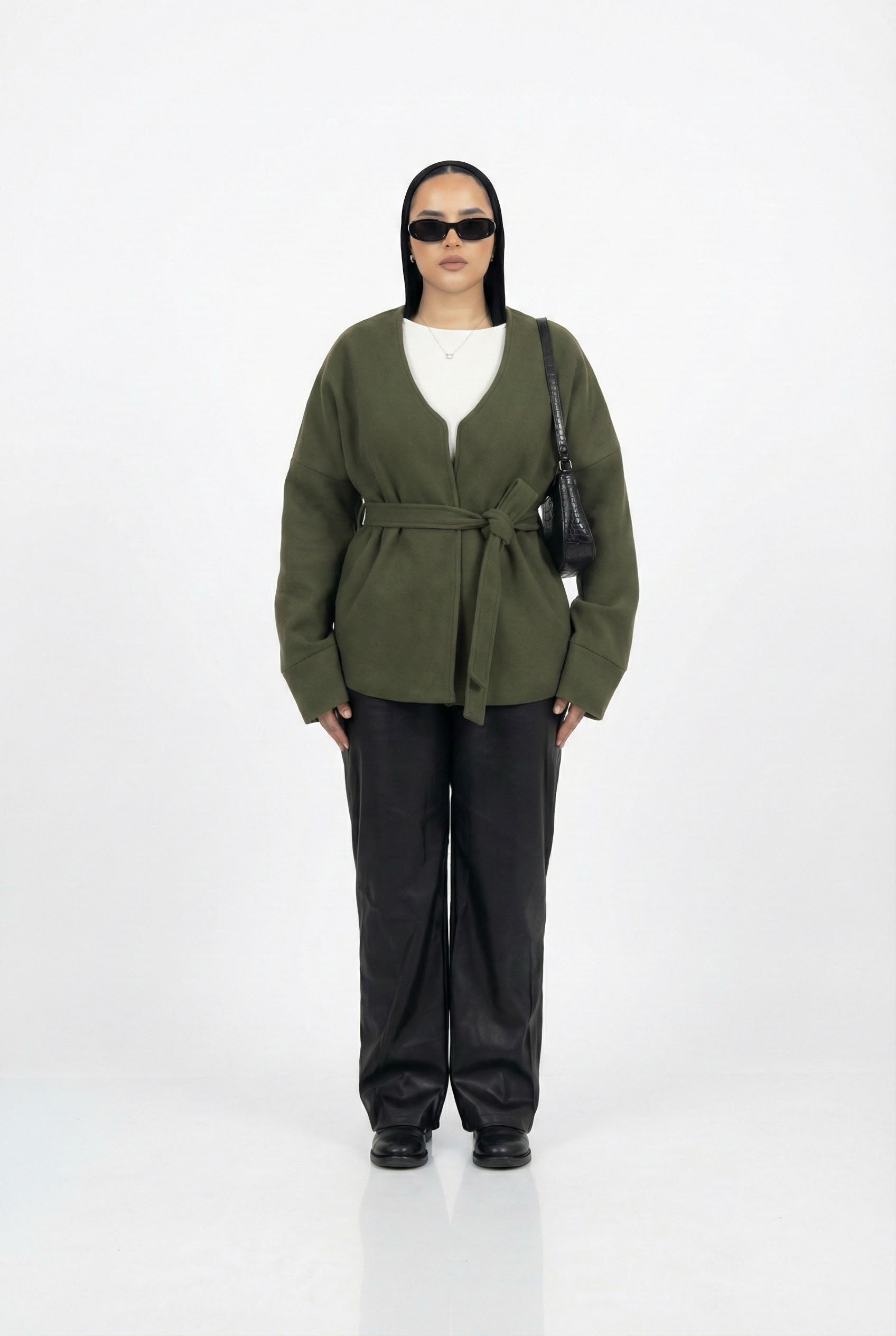Tie-waist jacket in olive