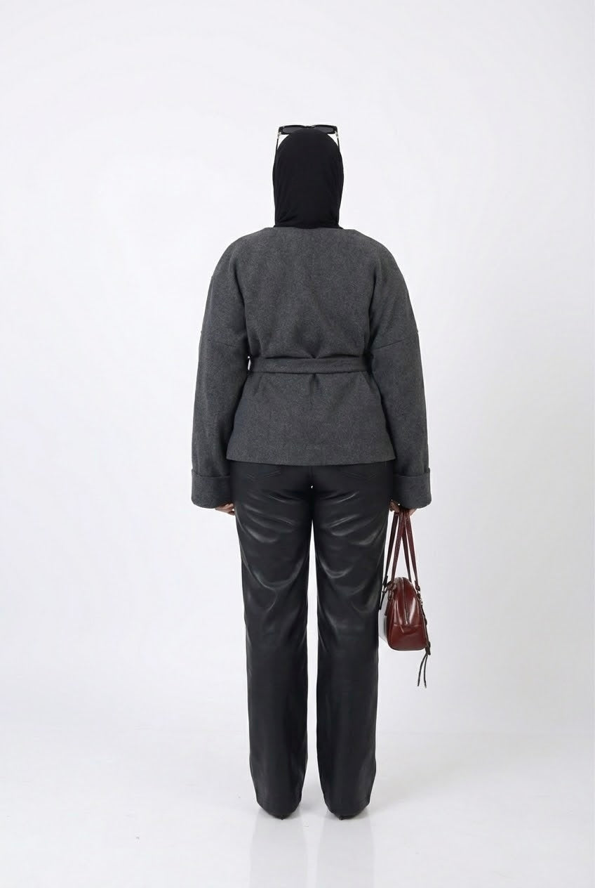 Tie-waist jacket in grey