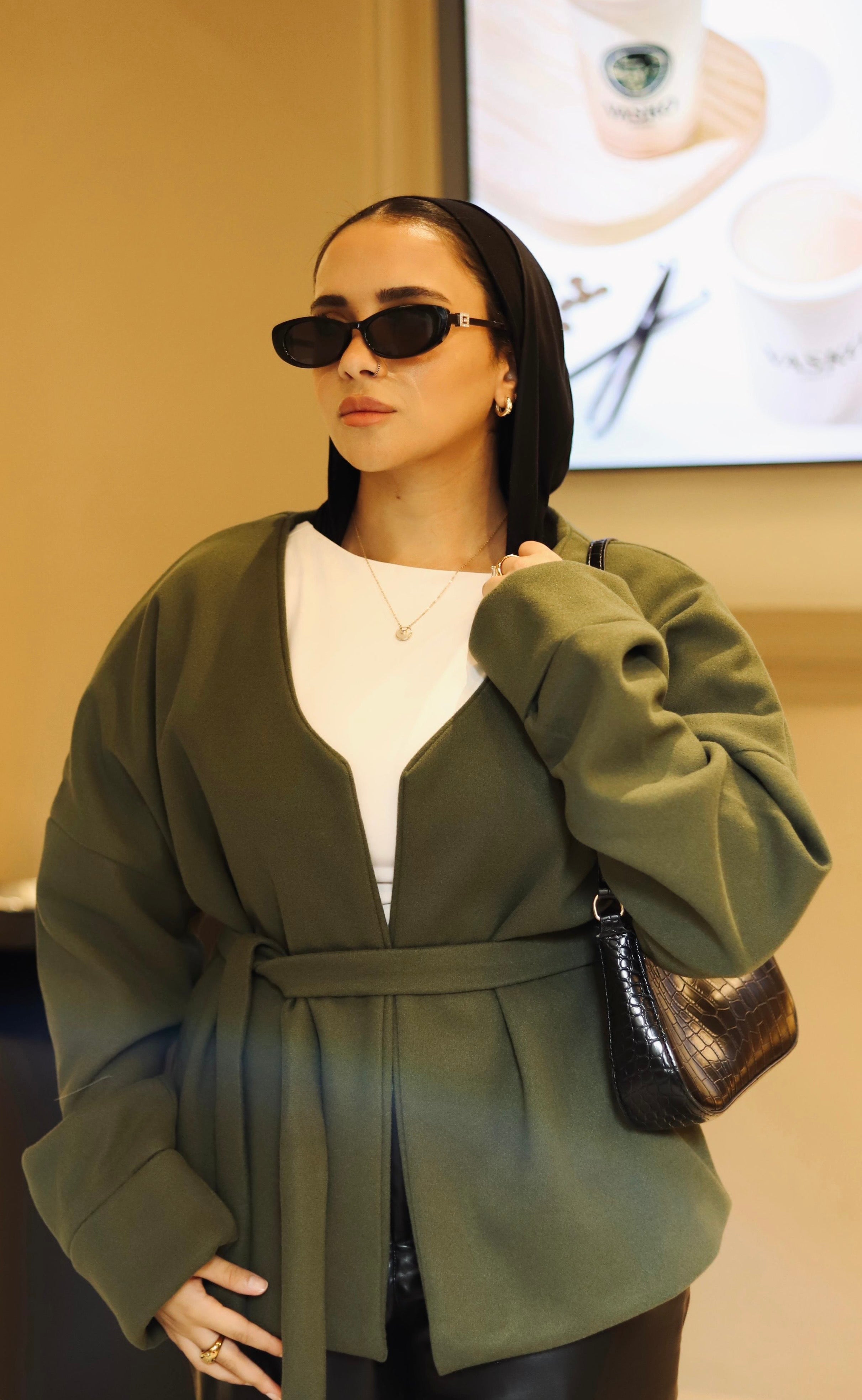 Tie-waist jacket in olive