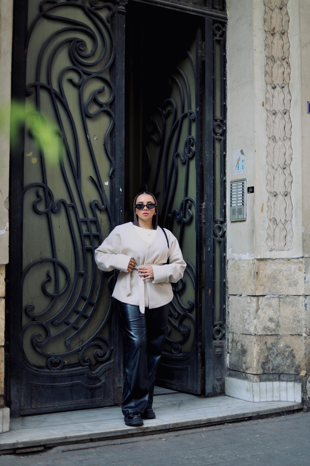 Tie-waist jacket in beige