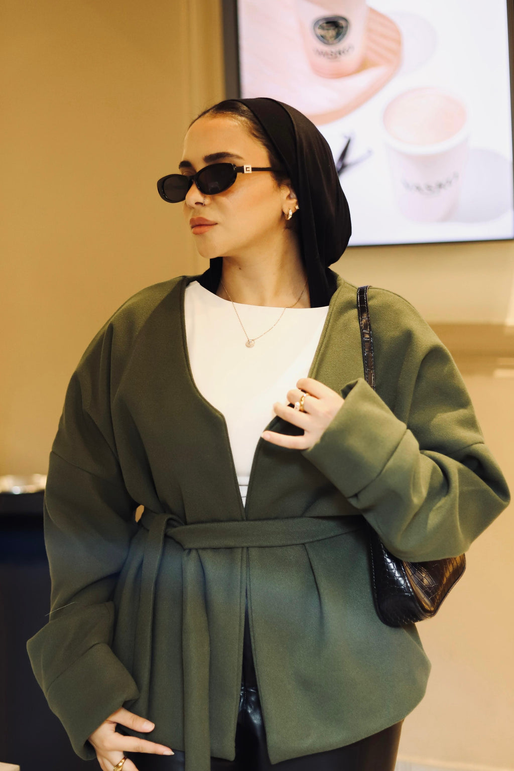 Tie-waist jacket in olive