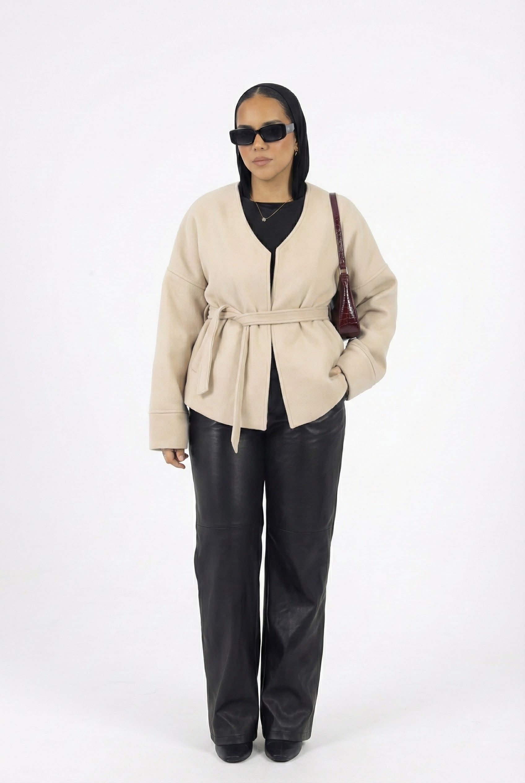 Tie-waist jacket in beige
