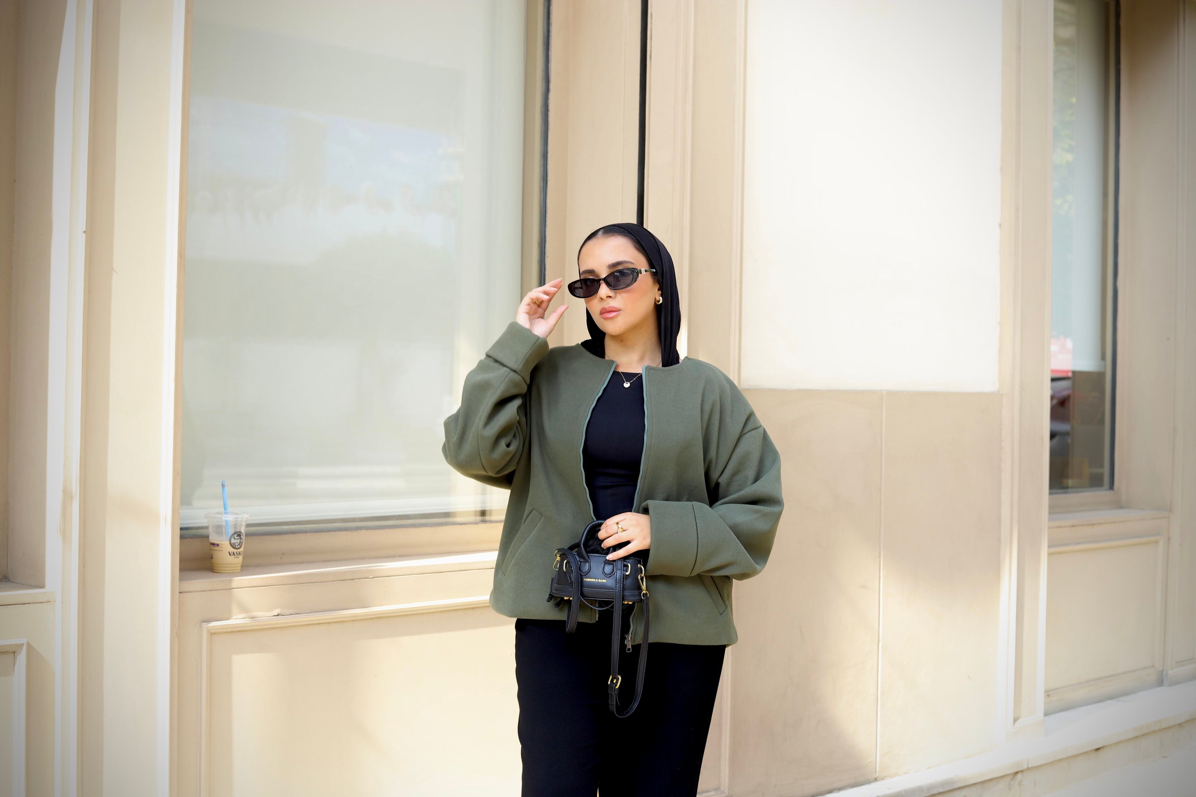 Zip-up jacket in olive