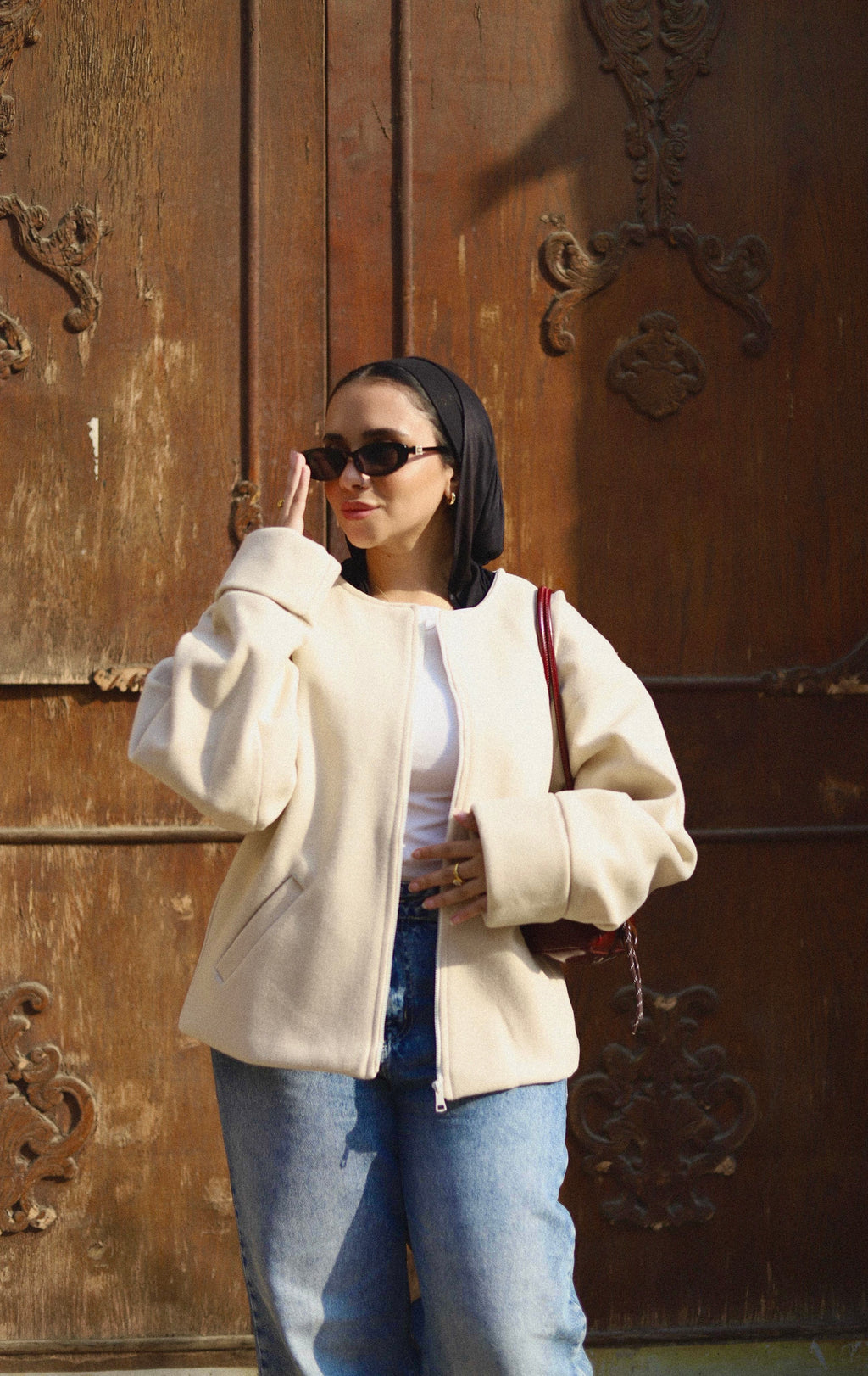 Zip-up jacket in beige