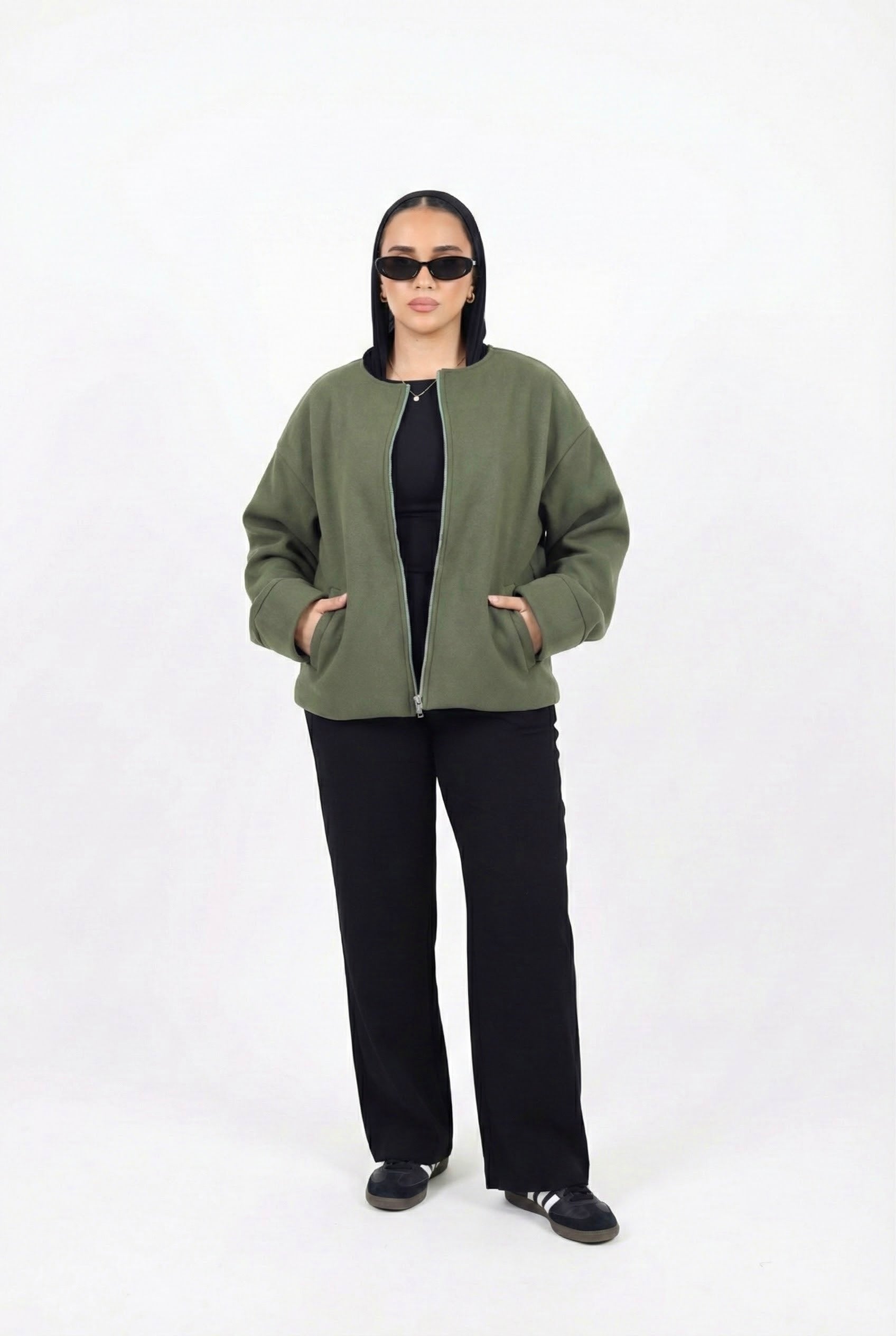 Zip-up jacket in olive