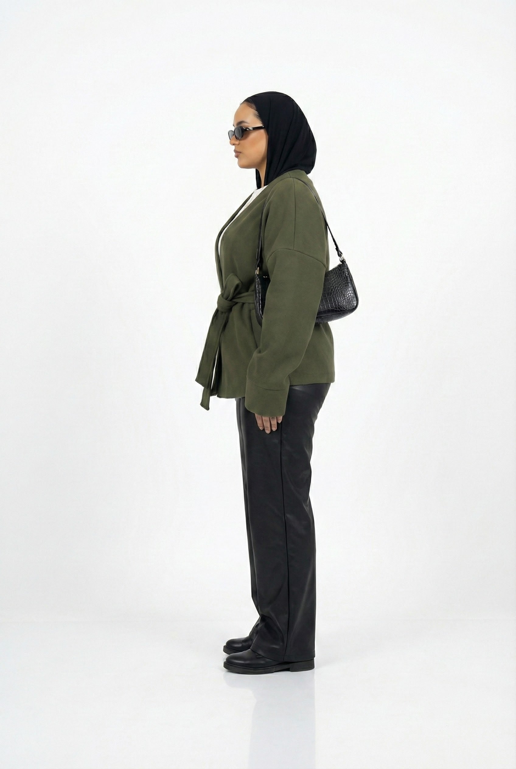 Tie-waist jacket in olive