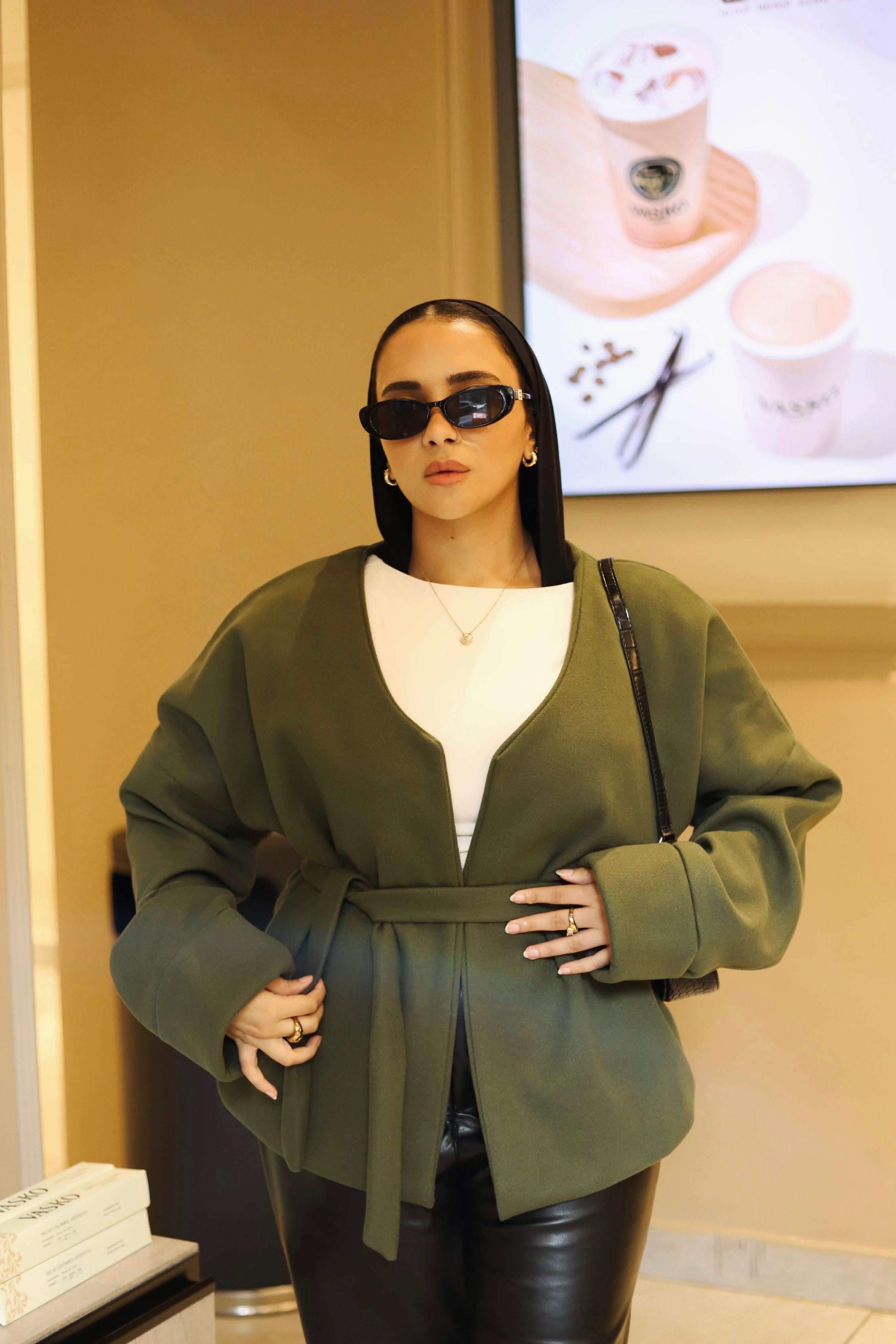 Tie-waist jacket in olive