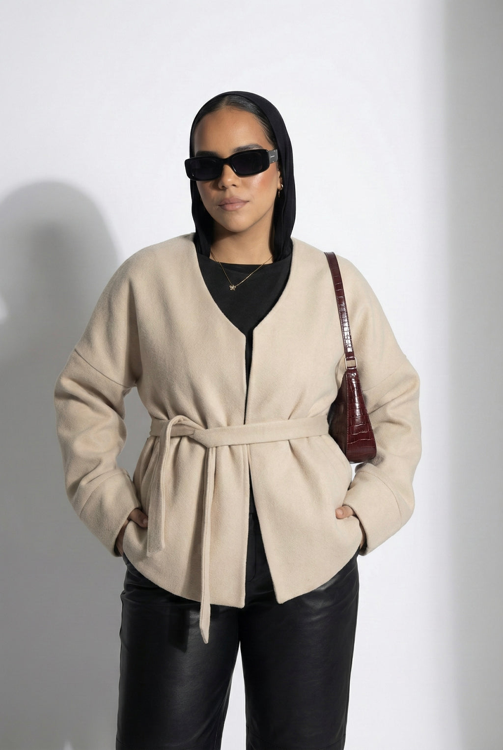 Tie-waist jacket in beige
