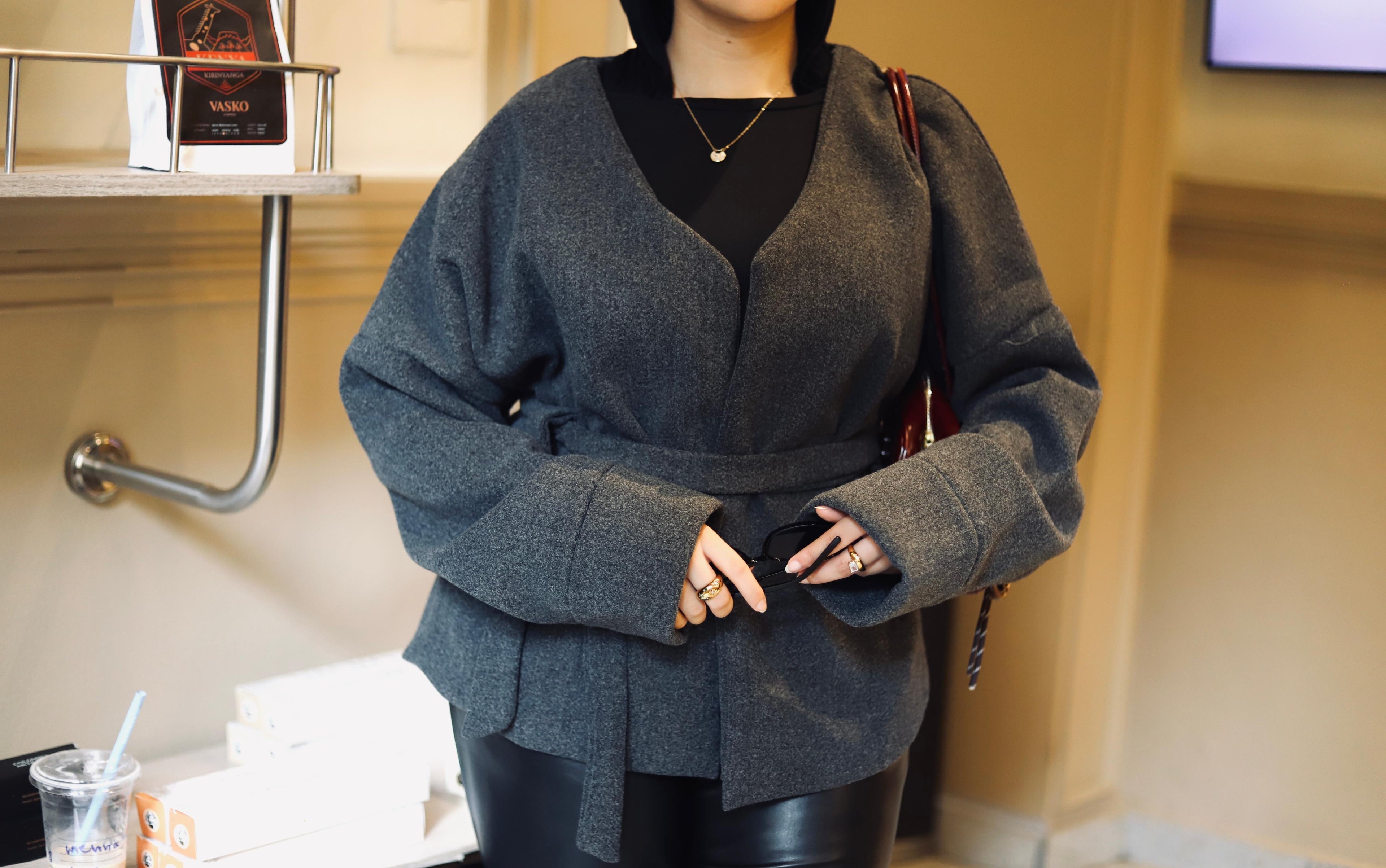 Tie-waist jacket in grey