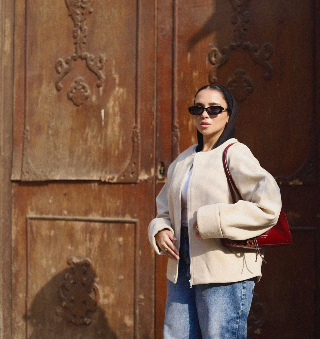 Zip-up jacket in beige