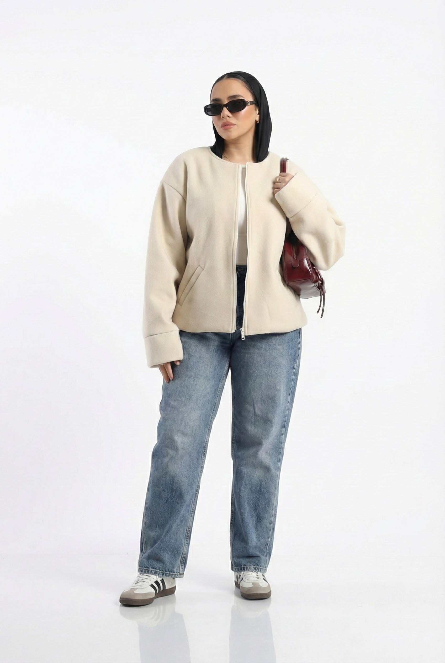 Zip-up jacket in beige