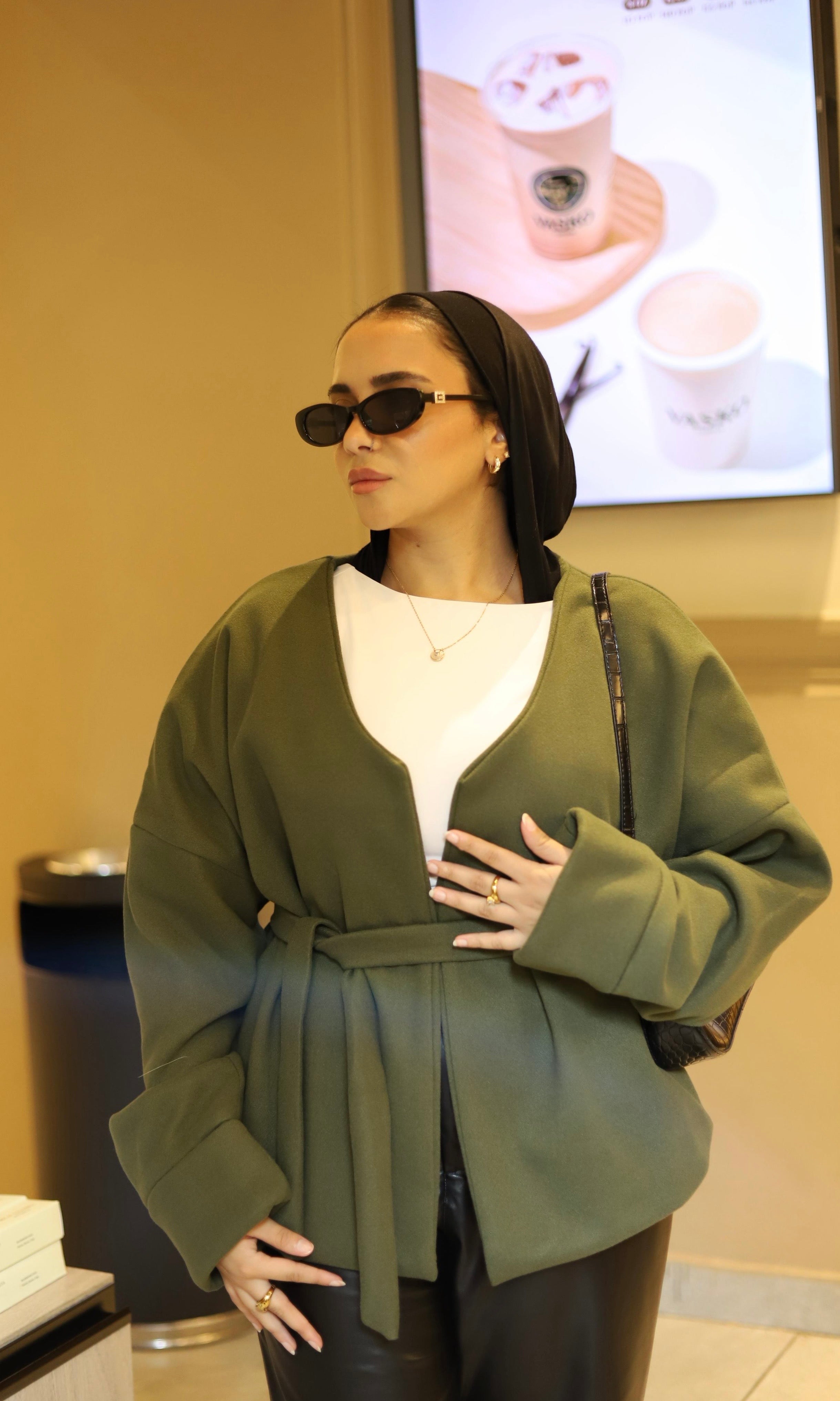 Tie-waist jacket in olive