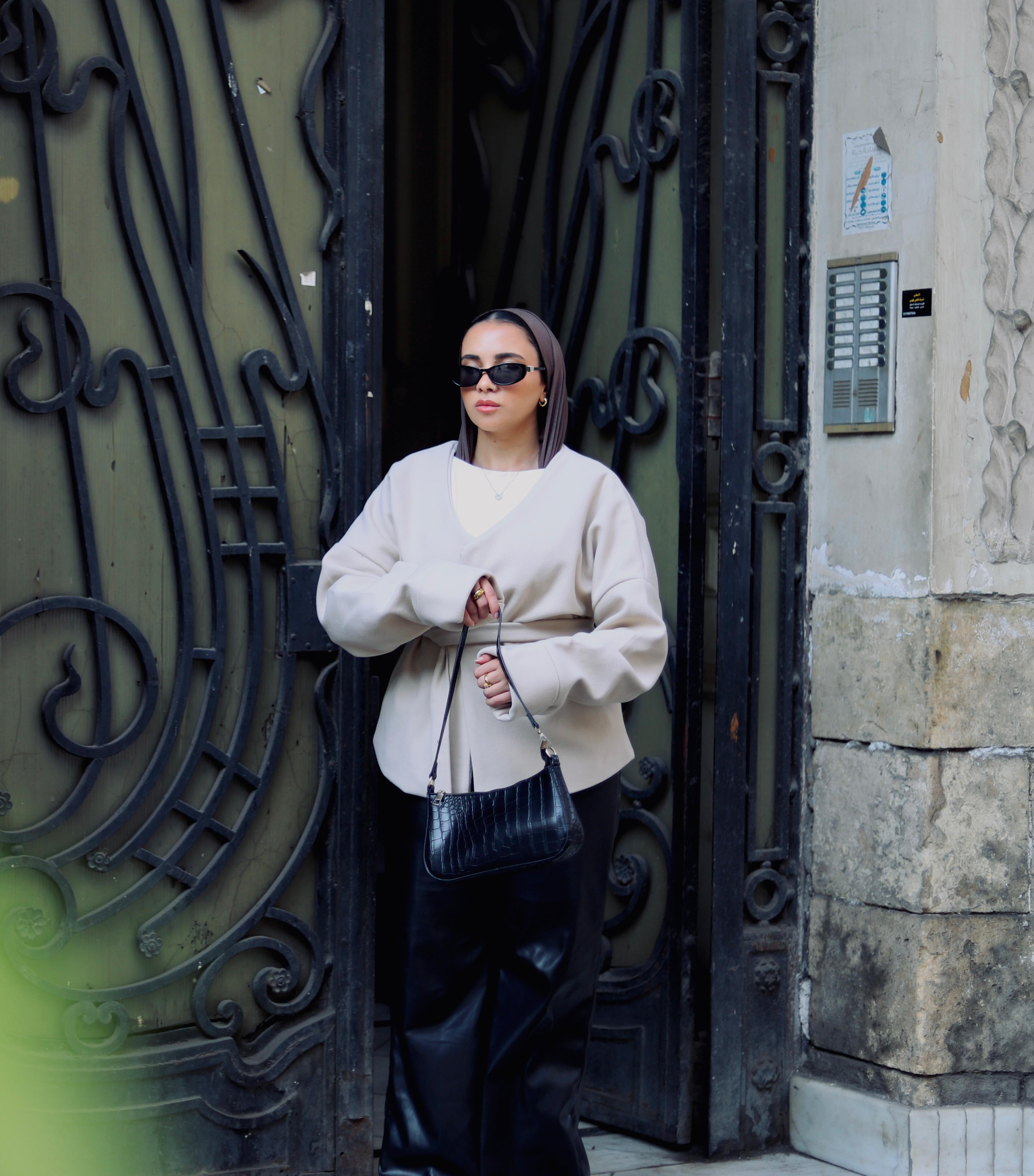 Tie-waist jacket in beige