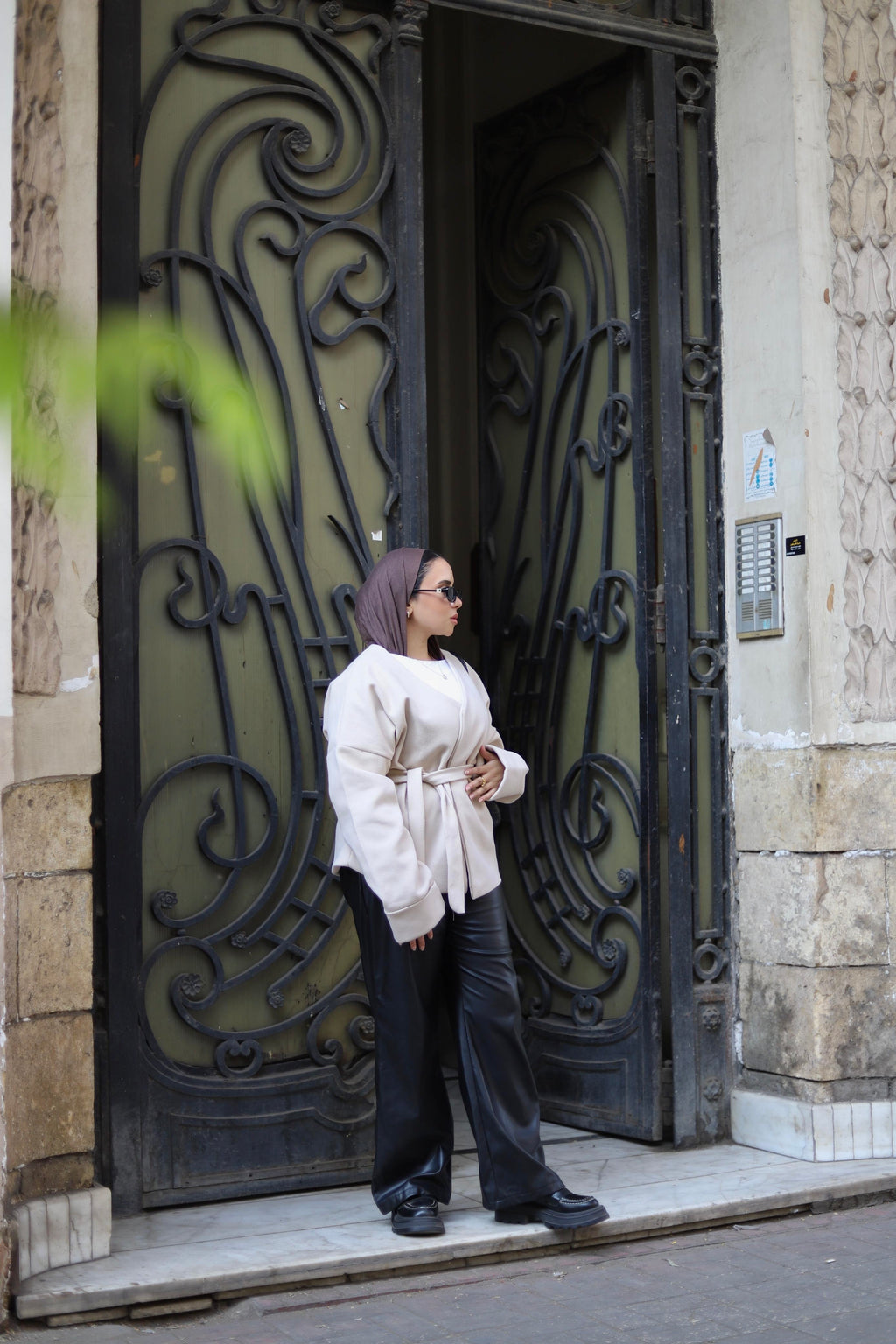 Tie-waist jacket in beige