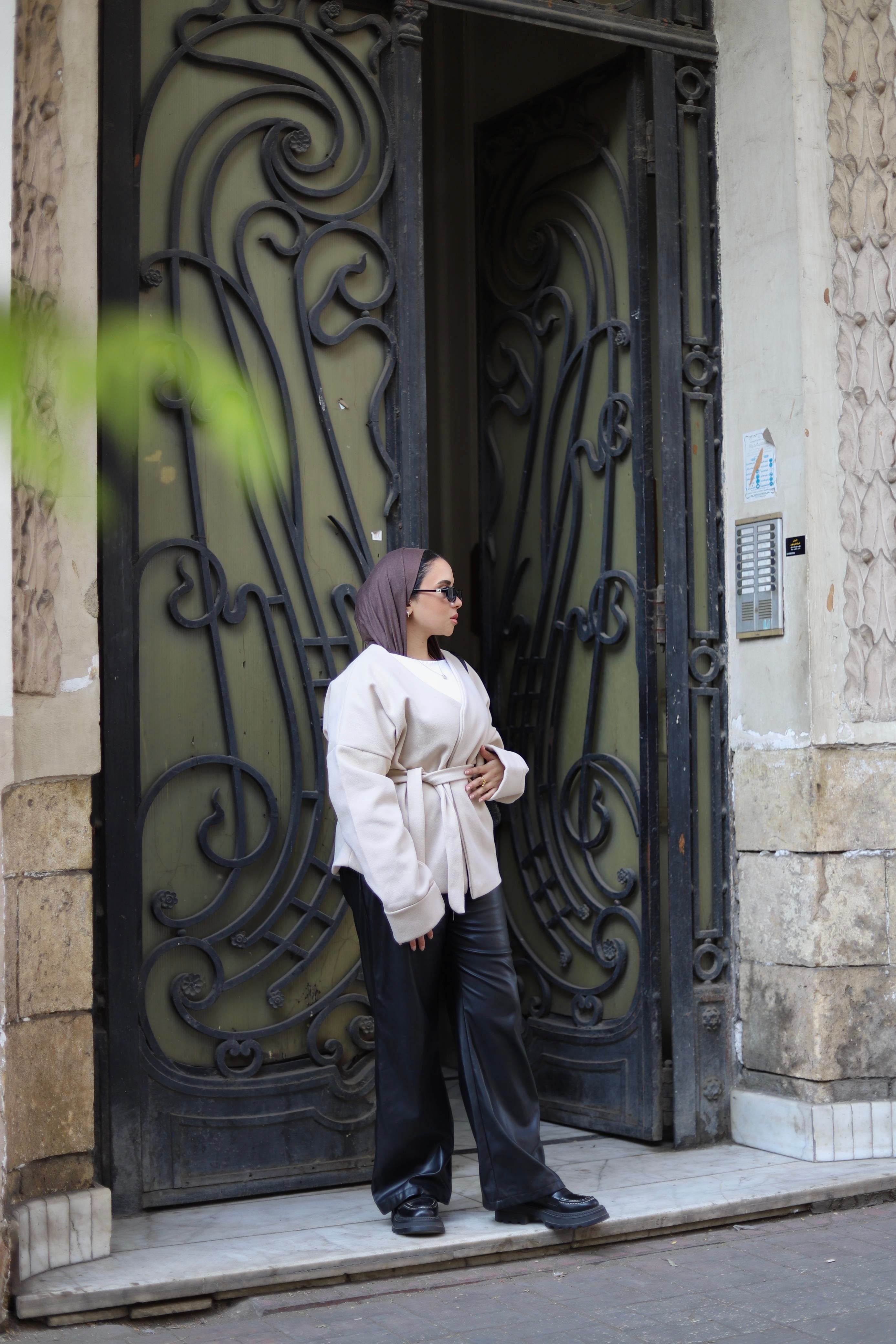 Tie-waist jacket in beige