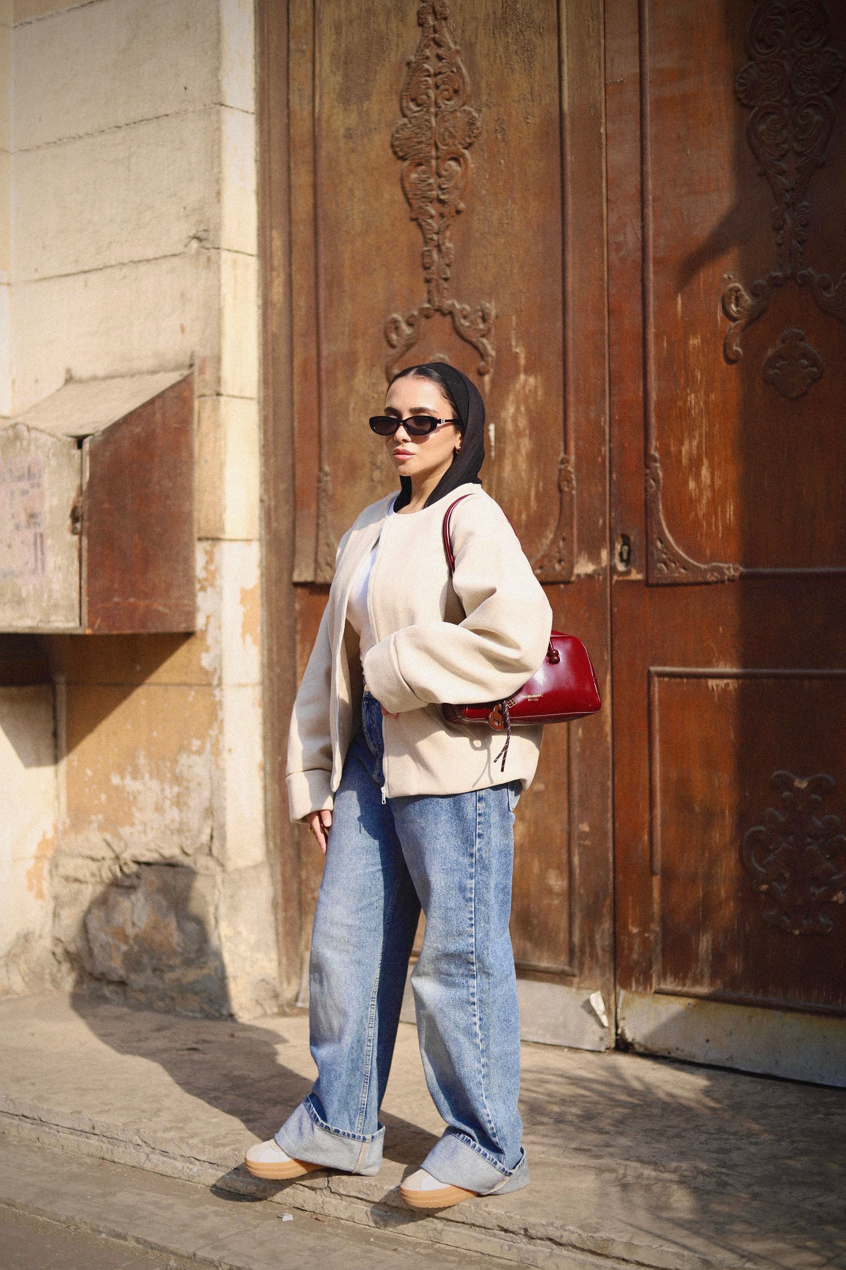 Zip-up jacket in beige