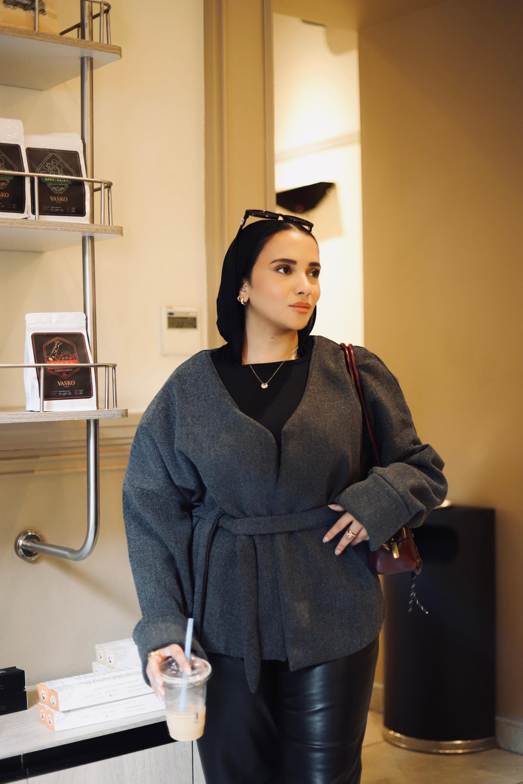 Tie-waist jacket in grey